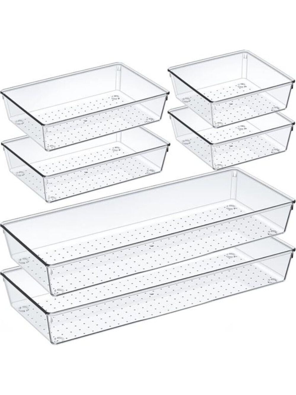 Clear Drawer Organizer Set Acrylic Kitchen Bathroom Office Storage Trays 6 Pack